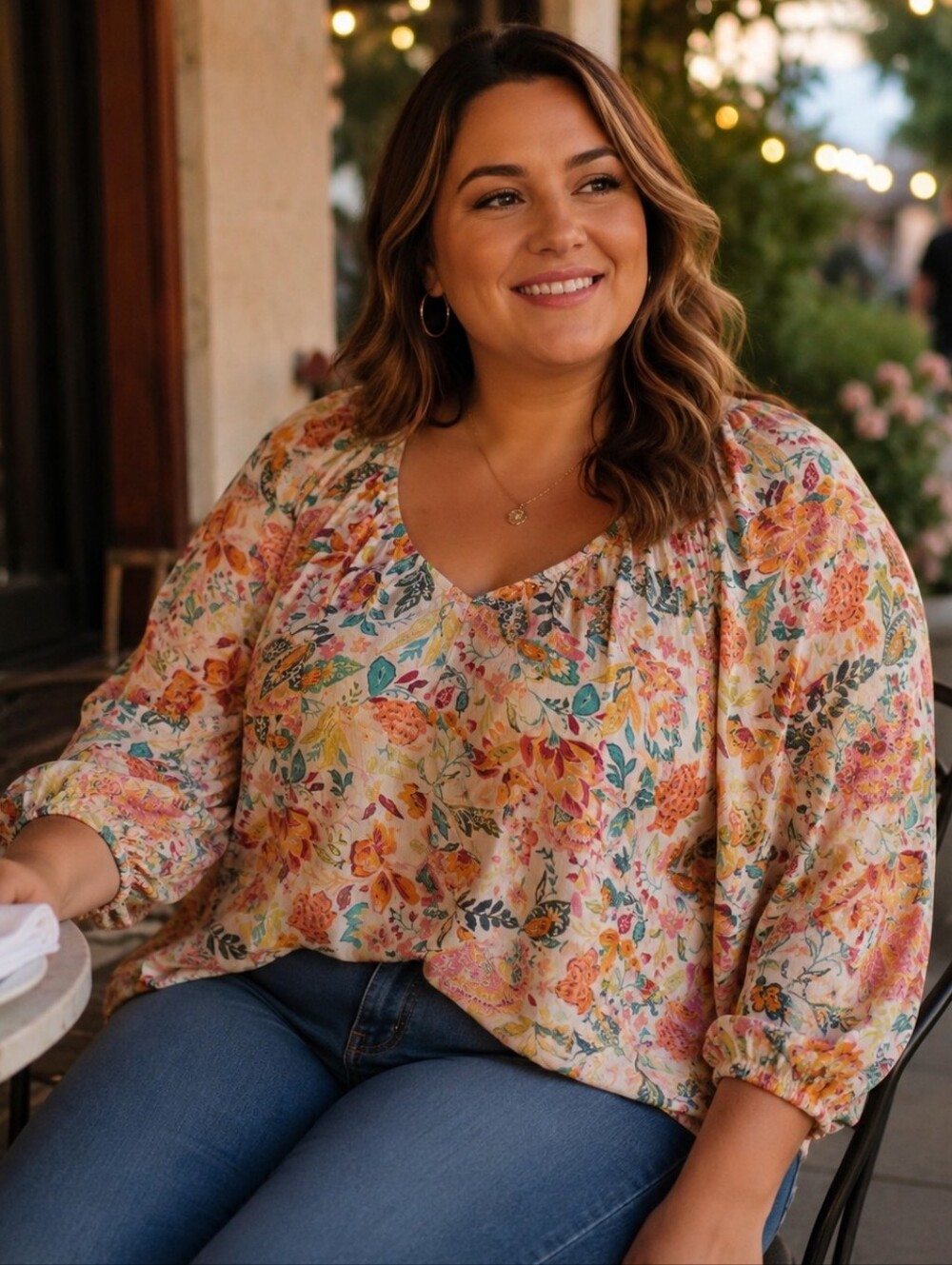 Old Navy Floral V Neck Balloon Sleeve Blouse. In EUC